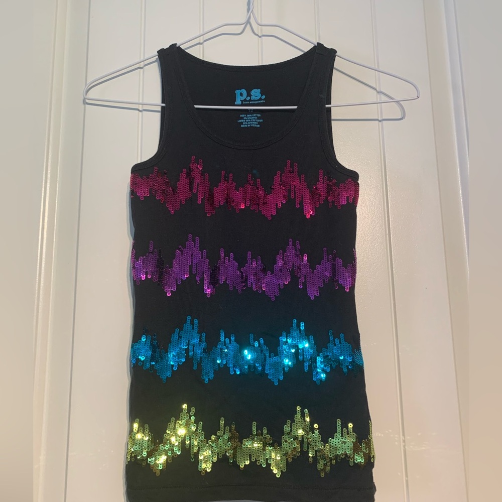 #79 GIRLS EUC P.S. FROM AEROPOSTALE BLACK TANK SEQUINS SIZE 12